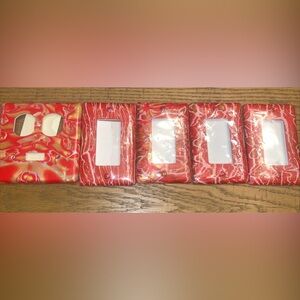 Lot Of 5 Red Retro Waves Light Switch Plate Covers Outlet Wall Abstract